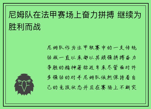 尼姆队在法甲赛场上奋力拼搏 继续为胜利而战